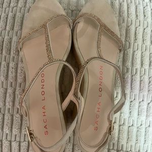 Sacha London strappy gold rhinestone wedge sandals